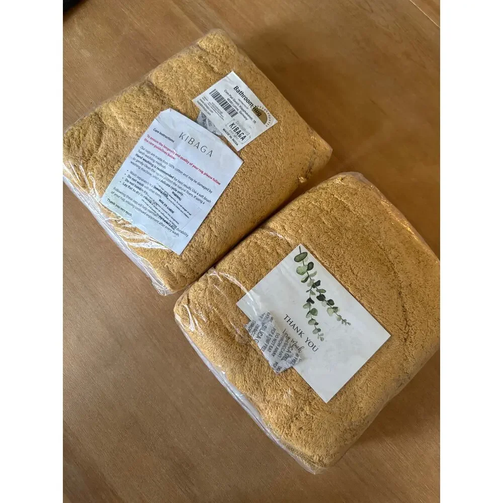 Boho Mustard Yellow Bath Mats (set) 100% Cotton KIBAGA Tufted Kitchen Home Decor